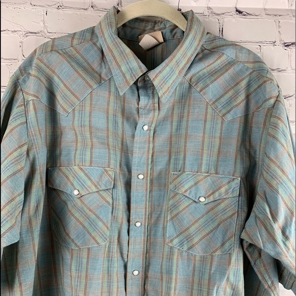 VINTAGE SADDLEBROOK WESTERNWEAR Shirt Cowboy Style Short Sleeves Blue - Picture 2 of 8